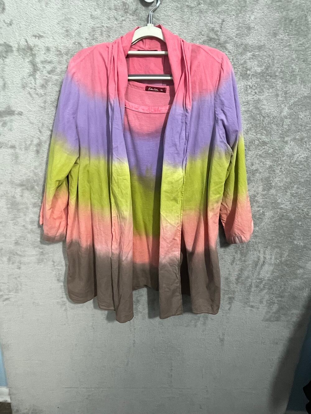 VTG Barbara Lesser Blouse Jacket Set Size XL Tie Dye Ombre Boho Cotton Beachy